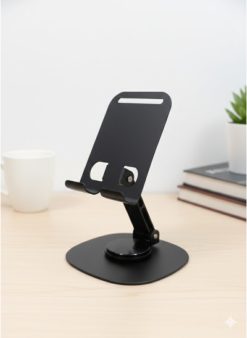 أكاليكس حامل هاتف محمول من الفولاذ الكربوني، حامل هاتف محمول متعدد الوظائف قابل للتعديل بزاوية 360 درجة، حامل هاتف قابل للطي، ثابت ومضاد للانزلاق (أسود) - Image 1